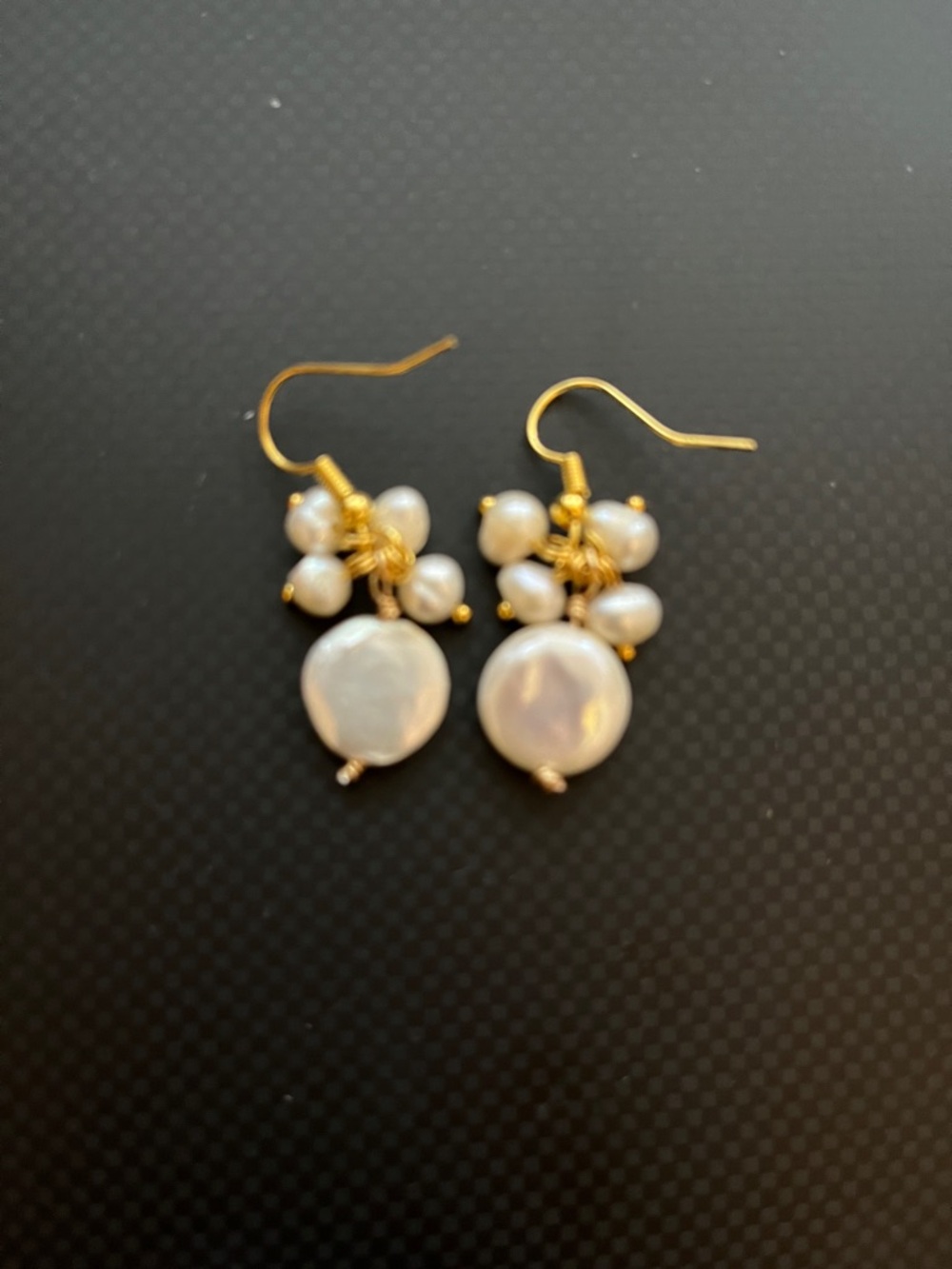 Fresh Water Coin Pearl Cluster Drop Earrings - Women Jewelry